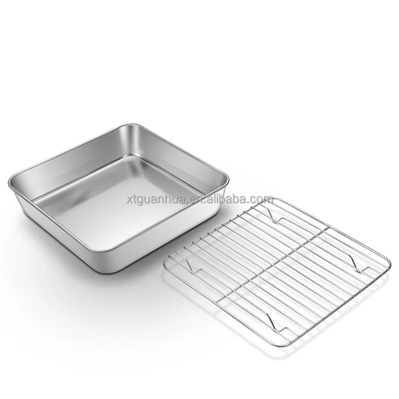 Wholesale Full Size Rectangle Bake BBQ Pan Kitchen Bakeware Stainless Steel 304 Baking Sheets Cake Baking Tray with Cooling R