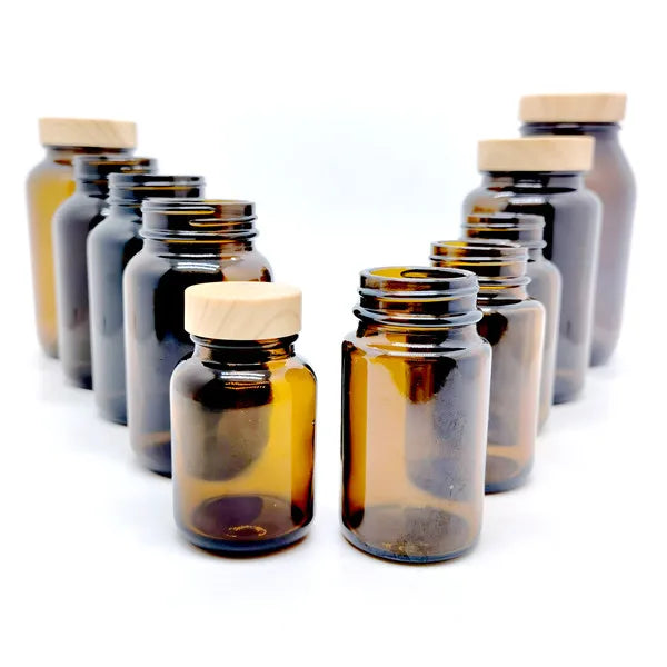 Powder Jar 60ml Capsule Glass Pill Bottles 60cc 75cc 100cc 120cc 150cc 200cc 250cc 300cc 400 / 500 / 625/ 750 Amber Glass Bot