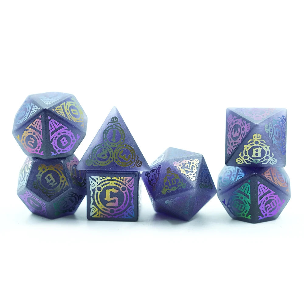 Yushun Blue Dice Dungeons Dragons DND RPG 7 Piece PRG Colorful Gemstone Dice Set