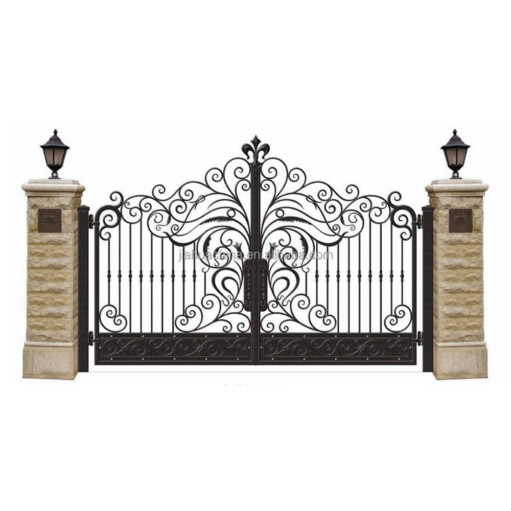 Wrought Iron Glass Door Exterior Cast Design Pictures Courtyard Villa Hotel Steel Doors Swing Double Entry Doors Accessories
