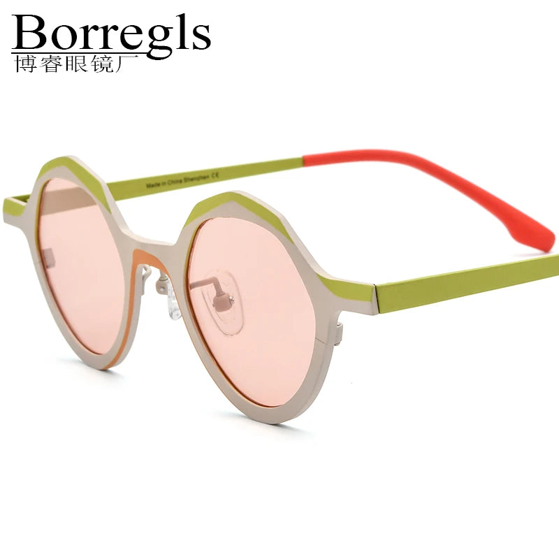 Borregls Colorful Titanium Sunglasses Men Vintage Polygon Fashion Women 2025 New Retro Nylon Lens UV400 Sun Glasses 185803T
