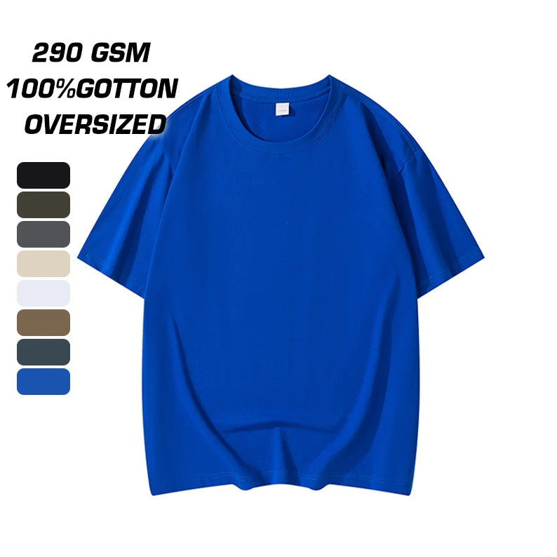 Custom Logo 290gsm Round Neck Streetwear Tshirt Oversized Drop Shoulder Heavy Cotton T Shirt