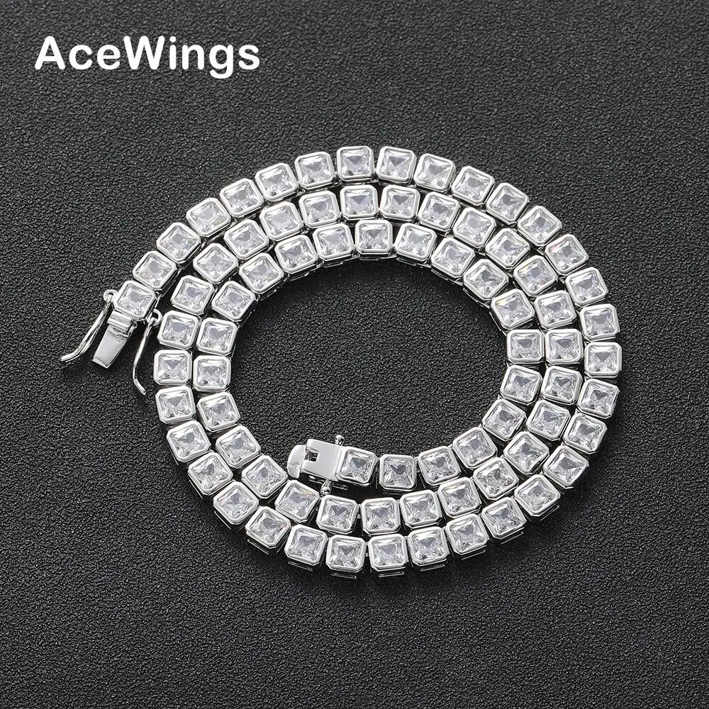 BC219 4*4MM Brass Gold Plated Geometric Trendy Hip Hop Jewelry Men and Women' s CZ Link Chain Tennis Necklace Party Gift