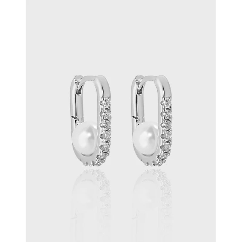 S925 Sterling Silver Simple Zircon Pearl Earrings Oval Designer Hoop Earrings Fashion Jewelry Earrings Women
