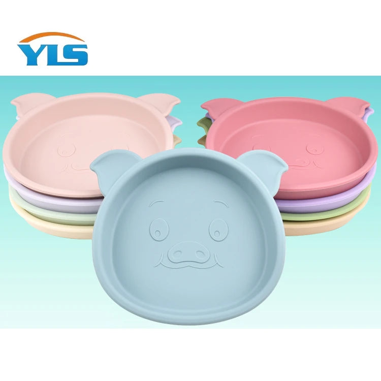 BPA Free Food Grade Silicone Pig Shape Plate for Infants Kids Divided Assiette Dining Dish Customized Color & Logo