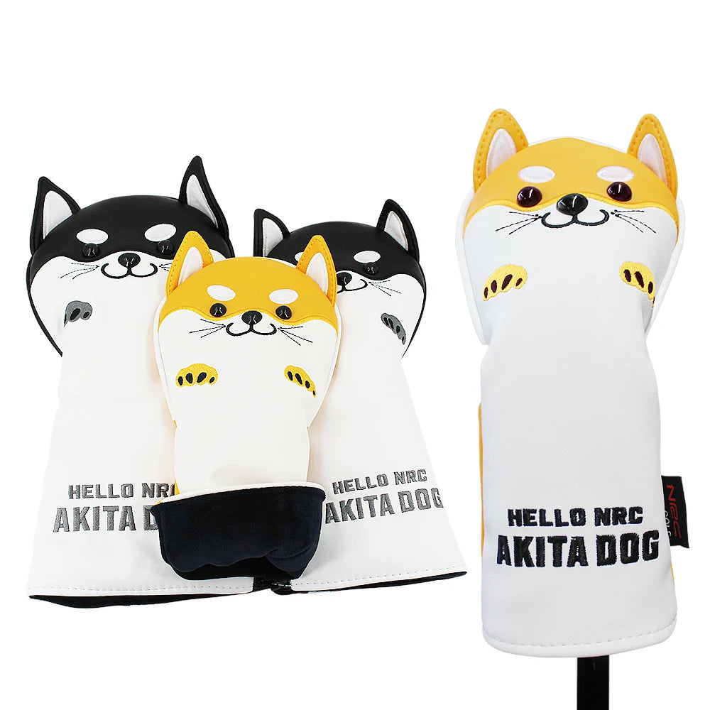 Akita Style Golf Headcover for Driver Fairway Hybrid Mallet Putter 135UT PU Leather Waterproof Golf Wood Head Cover Protector