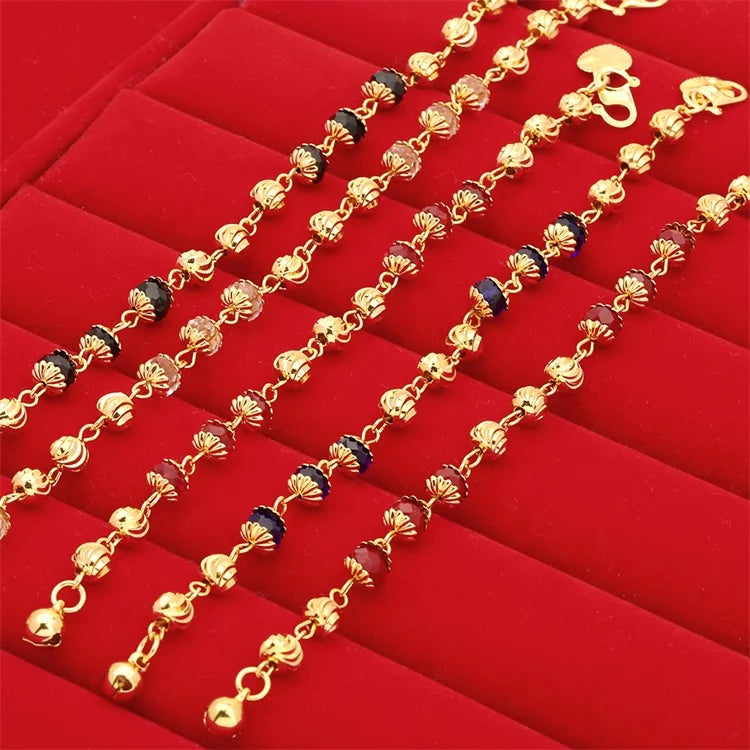 JXX Popular Hot Sale Girls Gold Filled Bead Bracelet Chain Gold Plated 24k Fashion Brass Jewelry for Gift