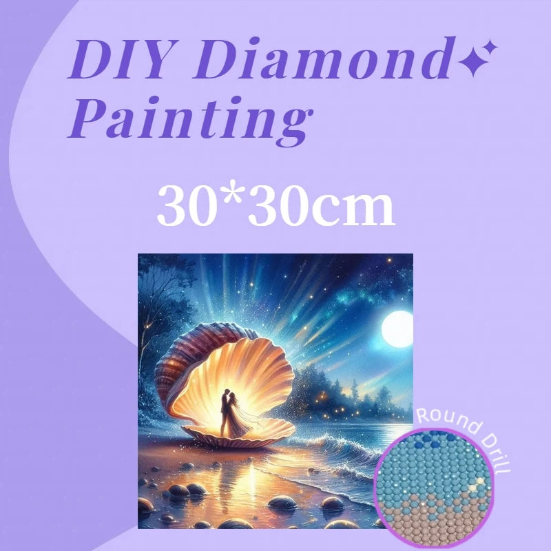 1PC DIY 30*30cm Brilliant Love Diamond Painting Full Round 5D Acrylic Drill Seascape Diamond Painting for Home Decoration