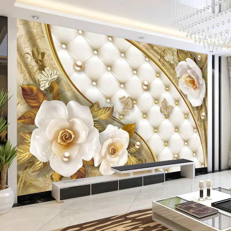 5D Three-Dimensional European Tv Background Wall Wallpaper Living Room High-End Luxury Nordic Jewelry Crystal 8d Mural