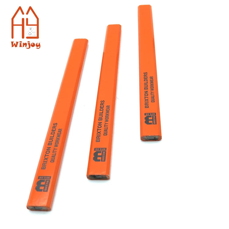Orange Woodworking Pencil Print Black LOGO 7-inch Flat Wood Pencil Print Advertising Poplar Pencil for Construction and Site