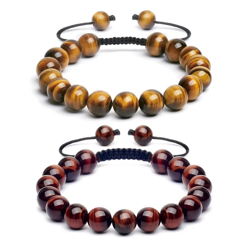 Hot Selling Men's Handmade Woven Agate Single Loop Bracelet 10mm Natural Tiger Eye Pearl Stone Beaded Jewelry Elegant Bangles