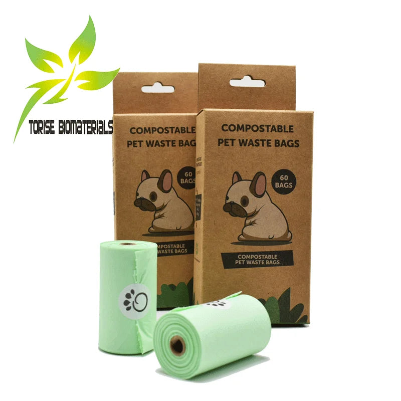 Custom Compostable Dog Poop Bags with Dispenser Flat Top Bags Certified by BPI & OK COMPOST Accepting Custom Orders