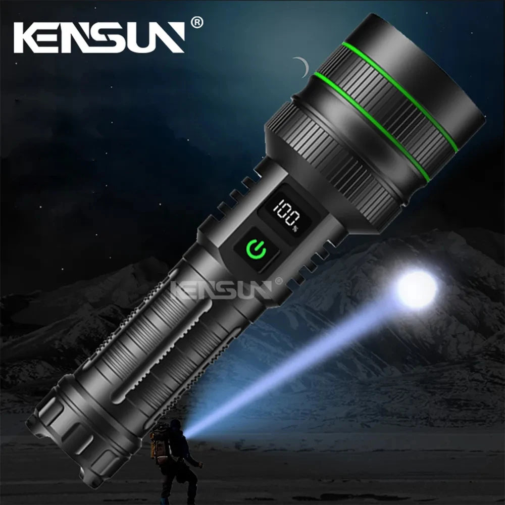 High Lumens Power Bank 1500m Usb Rechargeable Zoomable Led Waterproof Long Range Powerful Led Torches Light Tactical Flashlig