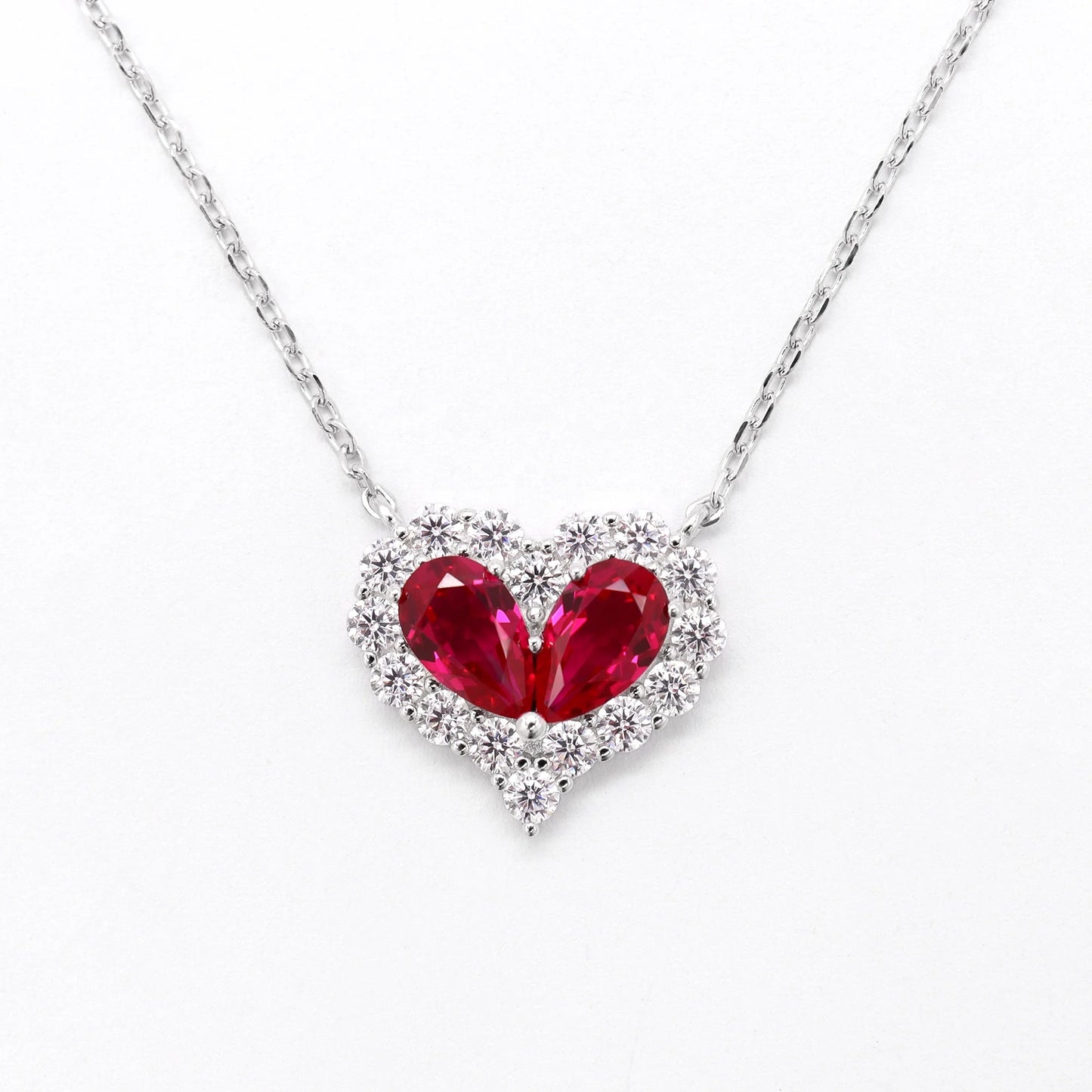 Minimalist 925 Sterling Silver Heart Pendant Ruby Colored Cubic Zirconia Pear Shaped Diamond Fashionable Gold Necklaces Elega