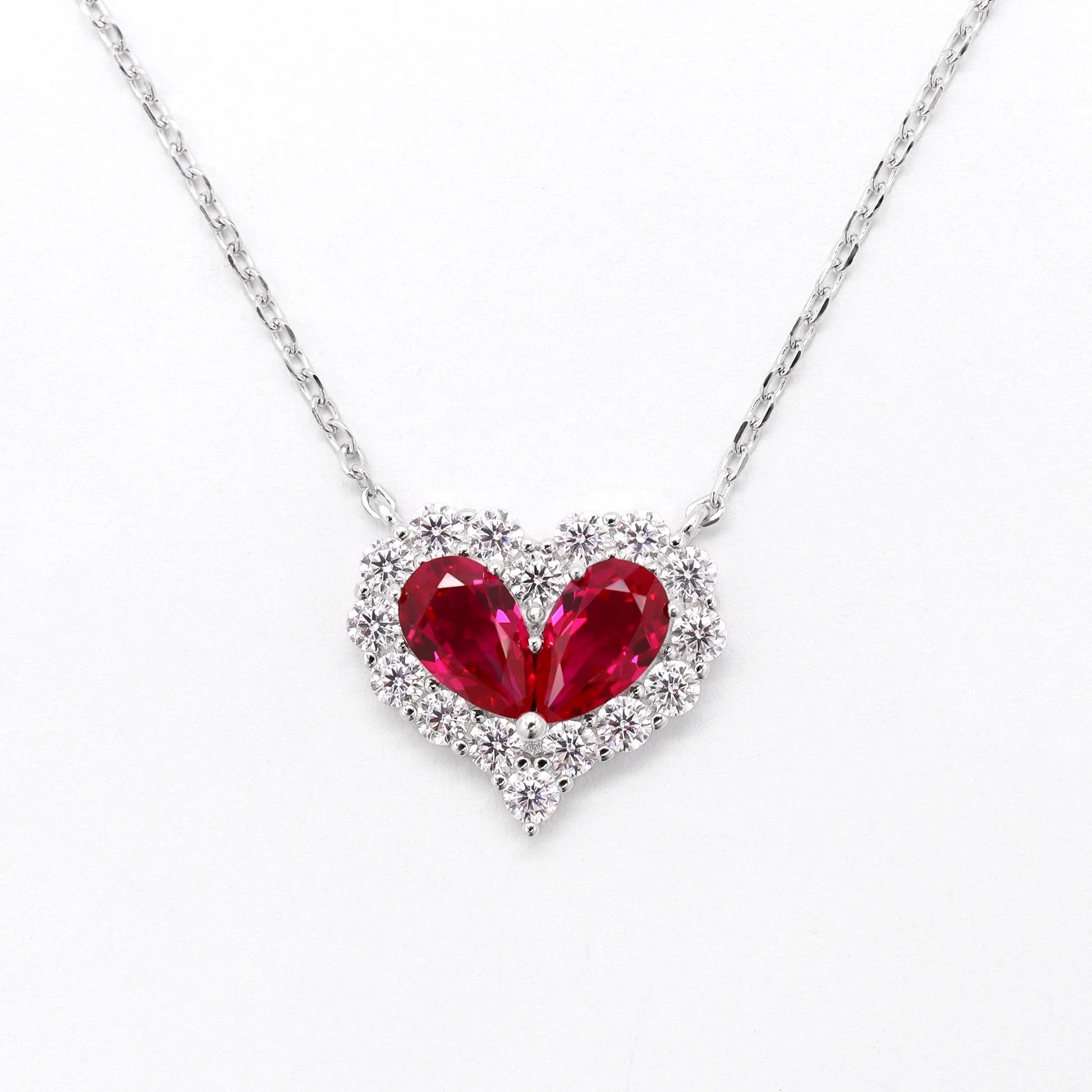 Minimalist 925 Sterling Silver Heart Pendant Ruby Colored Cubic Zirconia Pear Shaped Diamond Fashionable Gold Necklaces Elega
