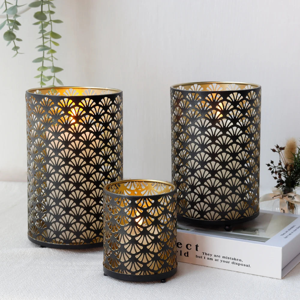 Set of 3 Ramadan Iron Candle Holder Gold Handmade Retro Tealight Candle Holder Holiday Indoor Decoration