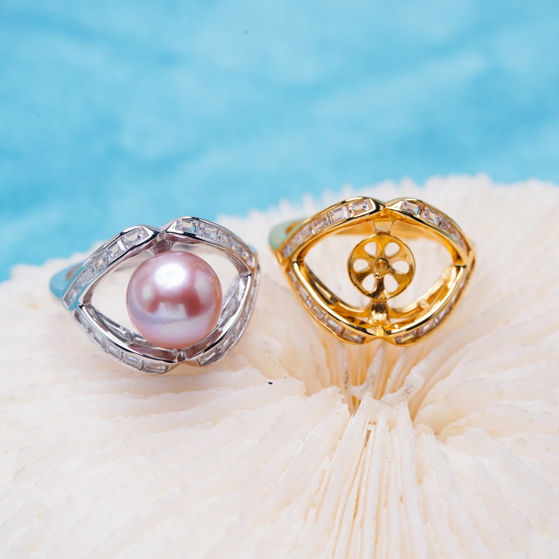 R011002 DIY 7-8mm Natural Freshwater Pearl Ring Accessory 925 Sterling Silver Adjustable Size Engagement Jewelry Ring for Wom