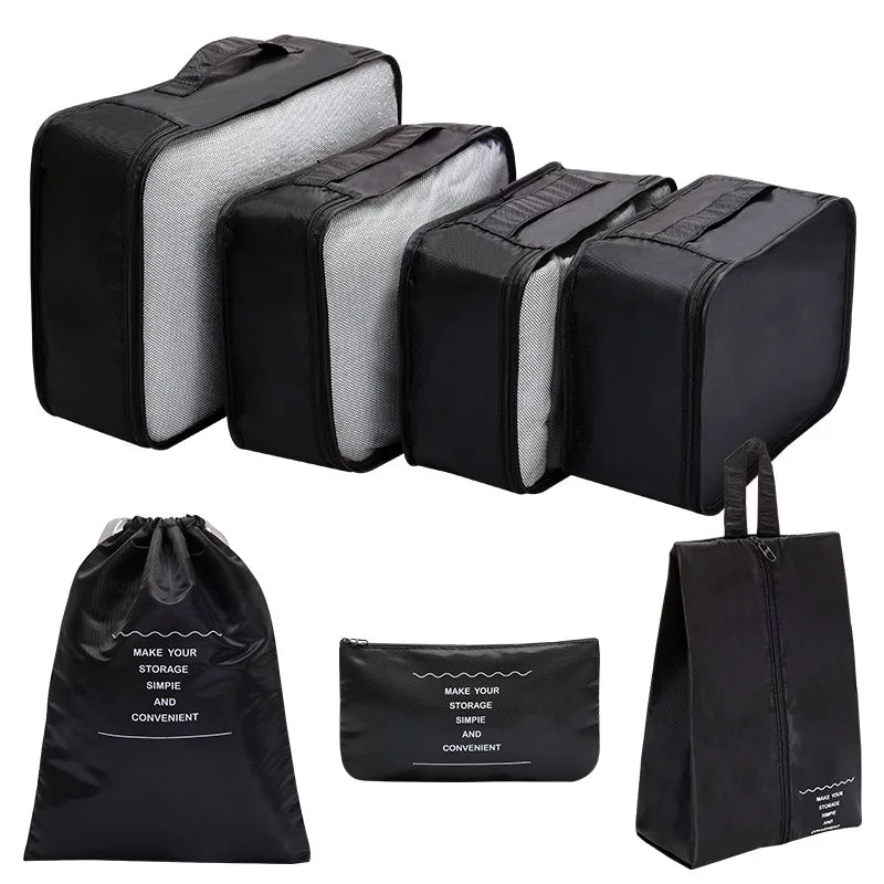 Custom Logo Travel Suitcase Storage Bag 7pcs Compression Organizers Packing Cubes Set with Polyester Travel Storage Luggage B