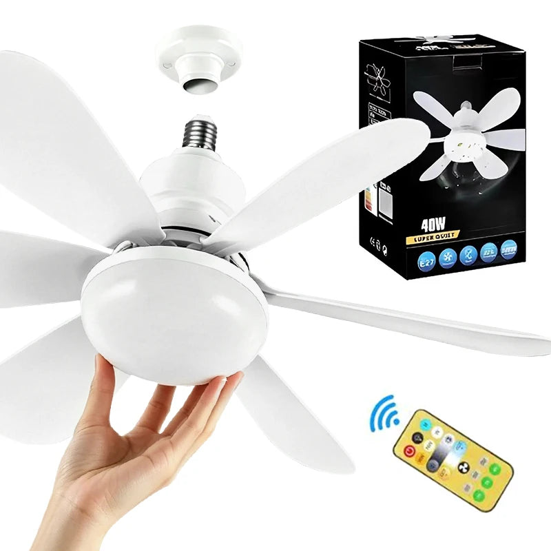 2-in-1 Detachable Blade Socket Fan Easy Setup Electric Wireless LED Light Bulb Fan Flower Shape Mini Ceiling Fan with Remote