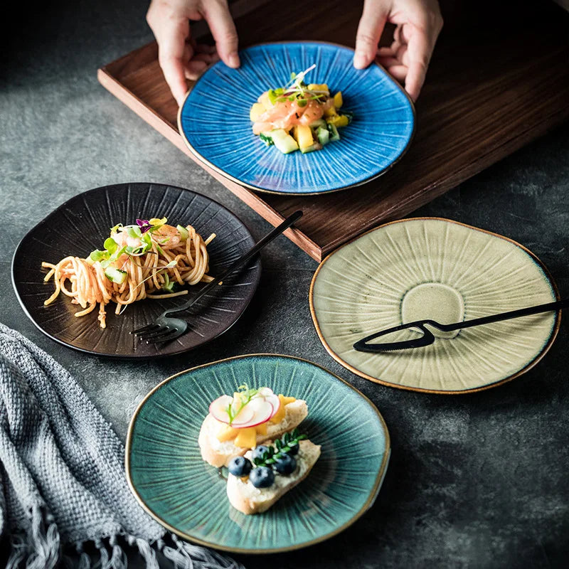 Ceramics Plate Dishes Japanese Style Dinnerware Set Kitchen Decoration Steak Western Food Breakfast Plates