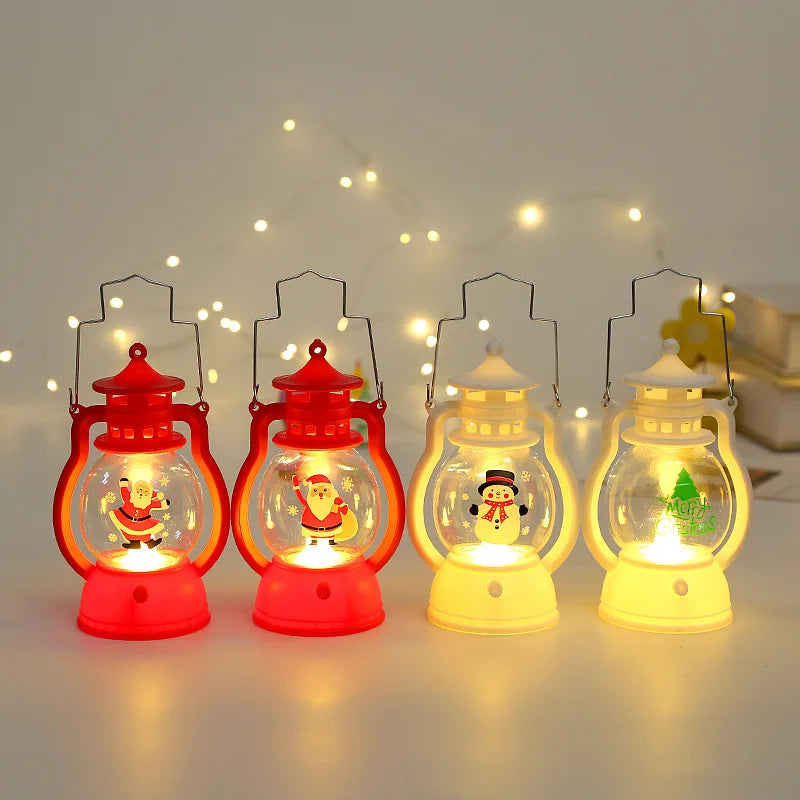 Merry Christmas Lantern Light Hanging LED Christmas Santa Snowman Plastic Lantern Lamp Decoration for Home Party Decorations