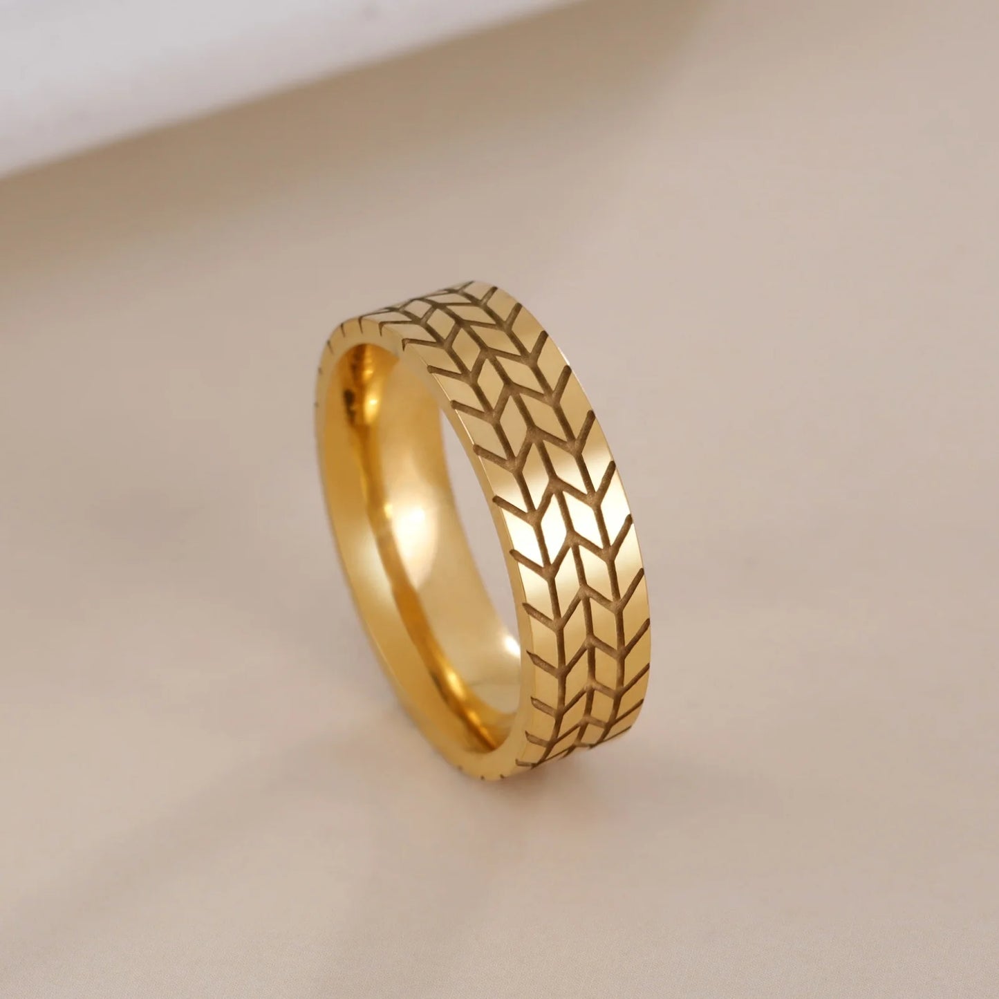Cool Motorcycle Car Tire Rings for Men Boys Stainless Steel Hip Hop Punk Geometric Striped Finger Ring Fashion Jewelry Gift