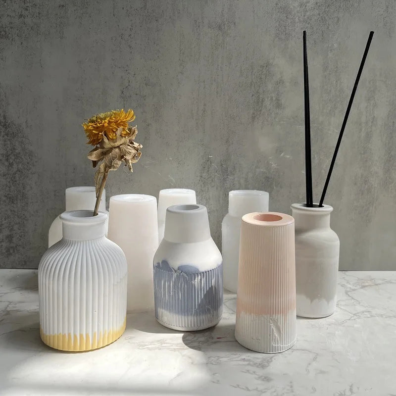 3D Striped Vase Silicone Mold Vase Plaster Resin Mold Home Decoration Mold