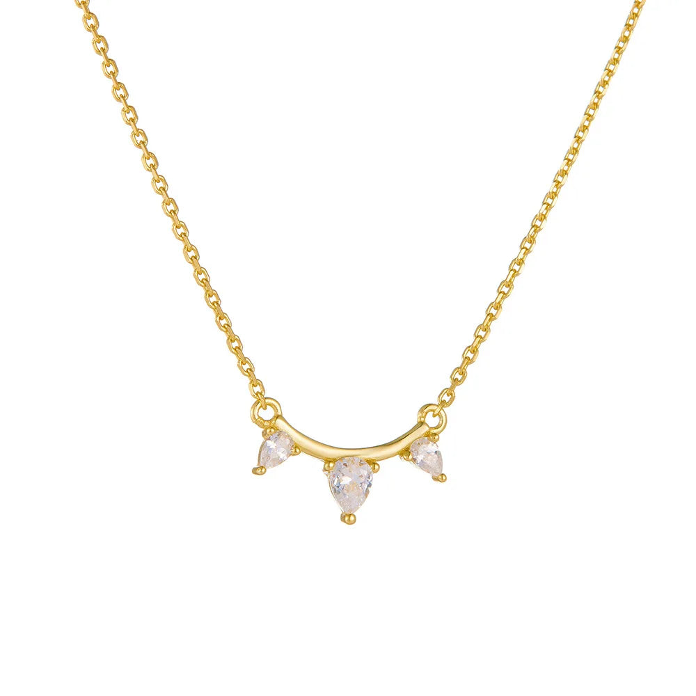 Fashion Minimalist Jewelry 925 Sterling Silver Simple Necklaces Water Drop Diamond Gold Plated Necklaces for Women