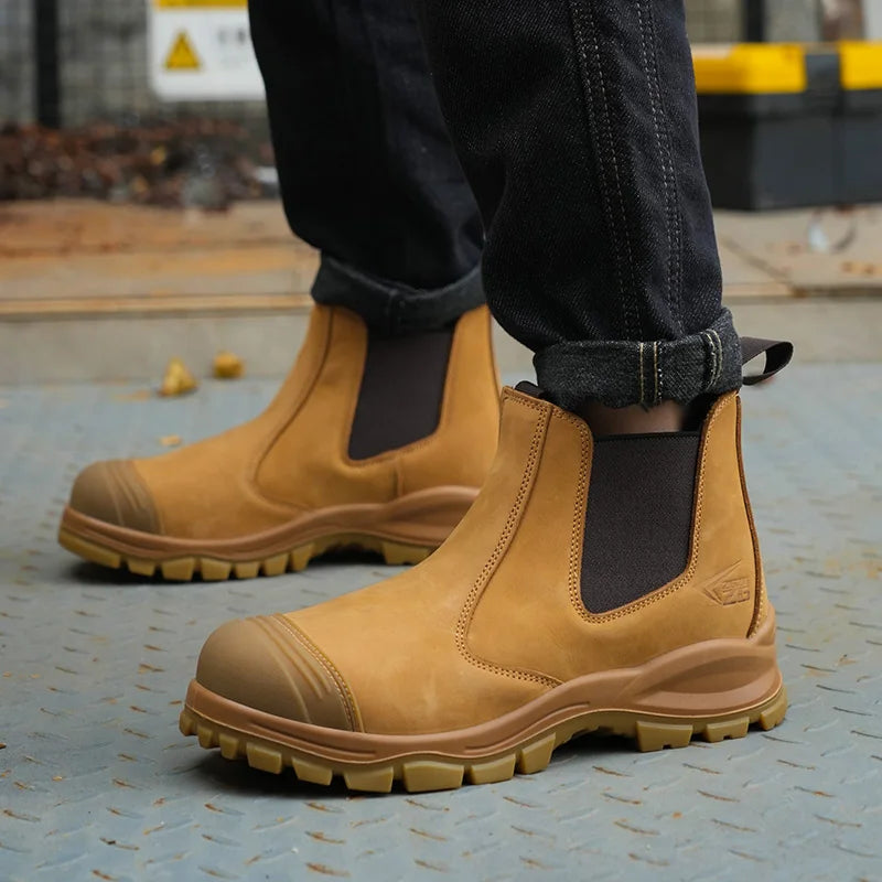 L601-4 OEM Factory Steel Toe Chelsea Work Shoes for Australia Breathable Wheat Nubuck Leather Safety Boots  for Industrial