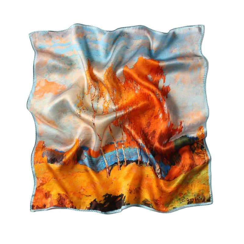 Fashion Square Scarf for Women Hijab Stylish Girls Bag Scarf Custom Professional Silk Satin Tree Pattern Scarf
