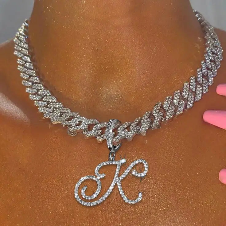 Personalized Alphabet Pendant Necklace with Sparkling Cubic Zirconia Silver/Gold Plated Hip Hop Engagement Wedding Party Gift