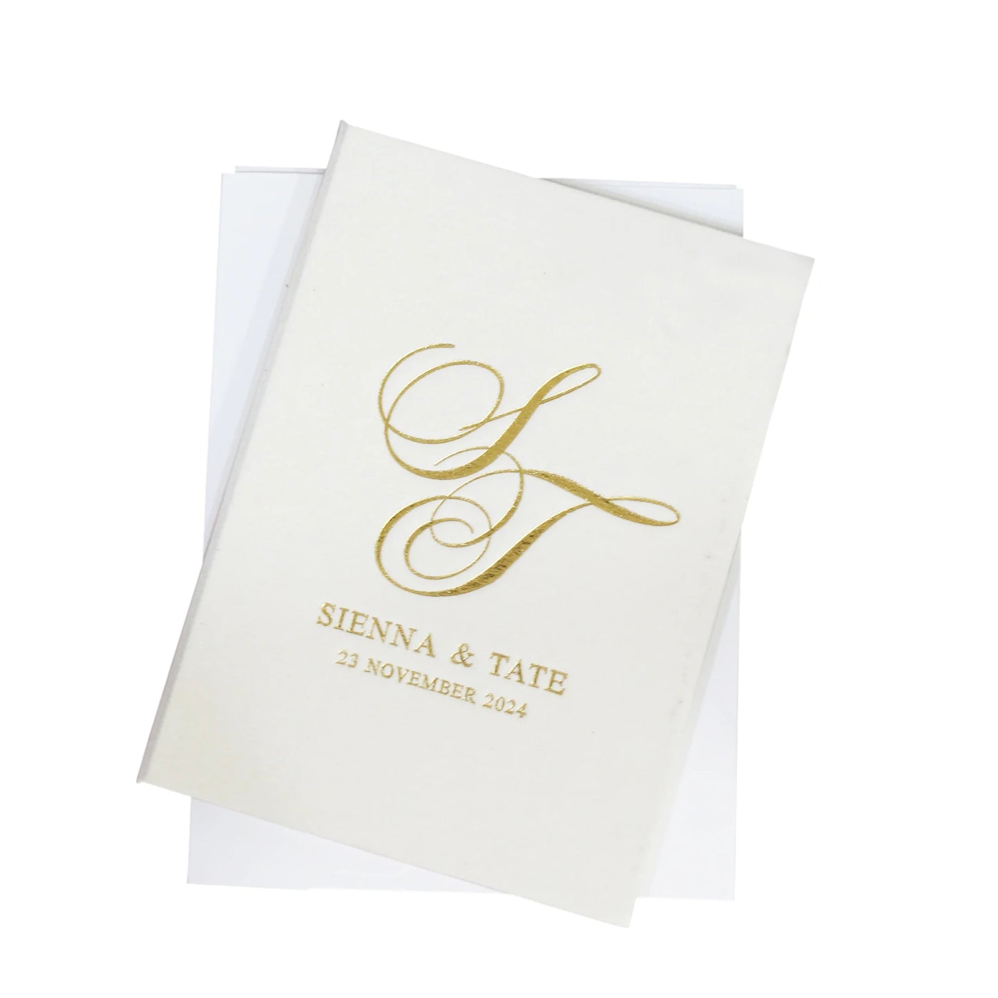 Elegant Ivory and Gold Foiled Folio Velvet Hardcover Invitations Custom Printed Paper Invites Wedding Stationery