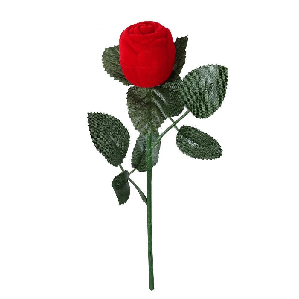 2pcs/pack Proposal Artificial Rose Flower Ring Box Flocking Velvet Plastic Jewelry Packaging Box With Branch