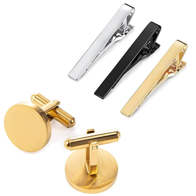 Customize Made Engraved Logo Suit Shirt Metal CuffLinks Tie ClipCufflinks Tie Bar Sets Tie Pin and Cufflink