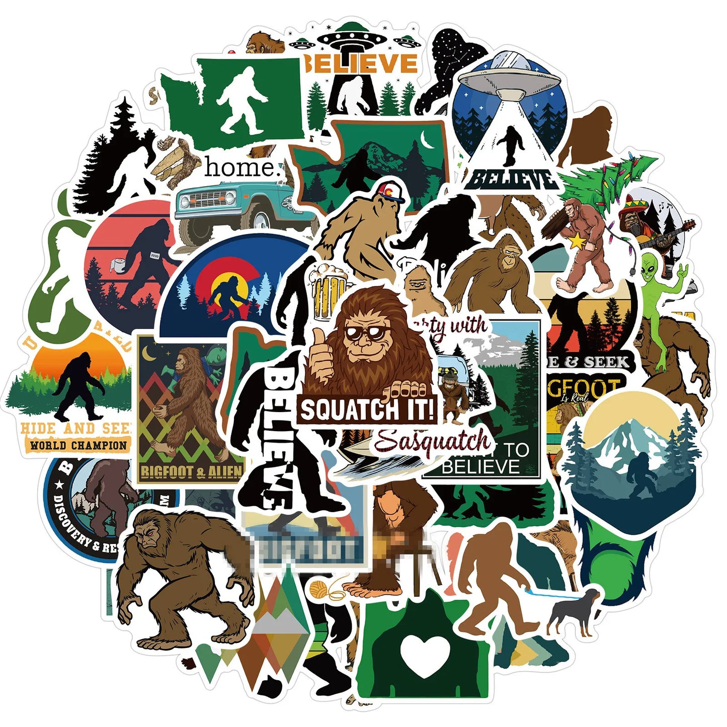 50PCS Funny Yeti Foots Fluffy Fierce Animals alien UFO Cartoon Savage Sasquatch Sticker