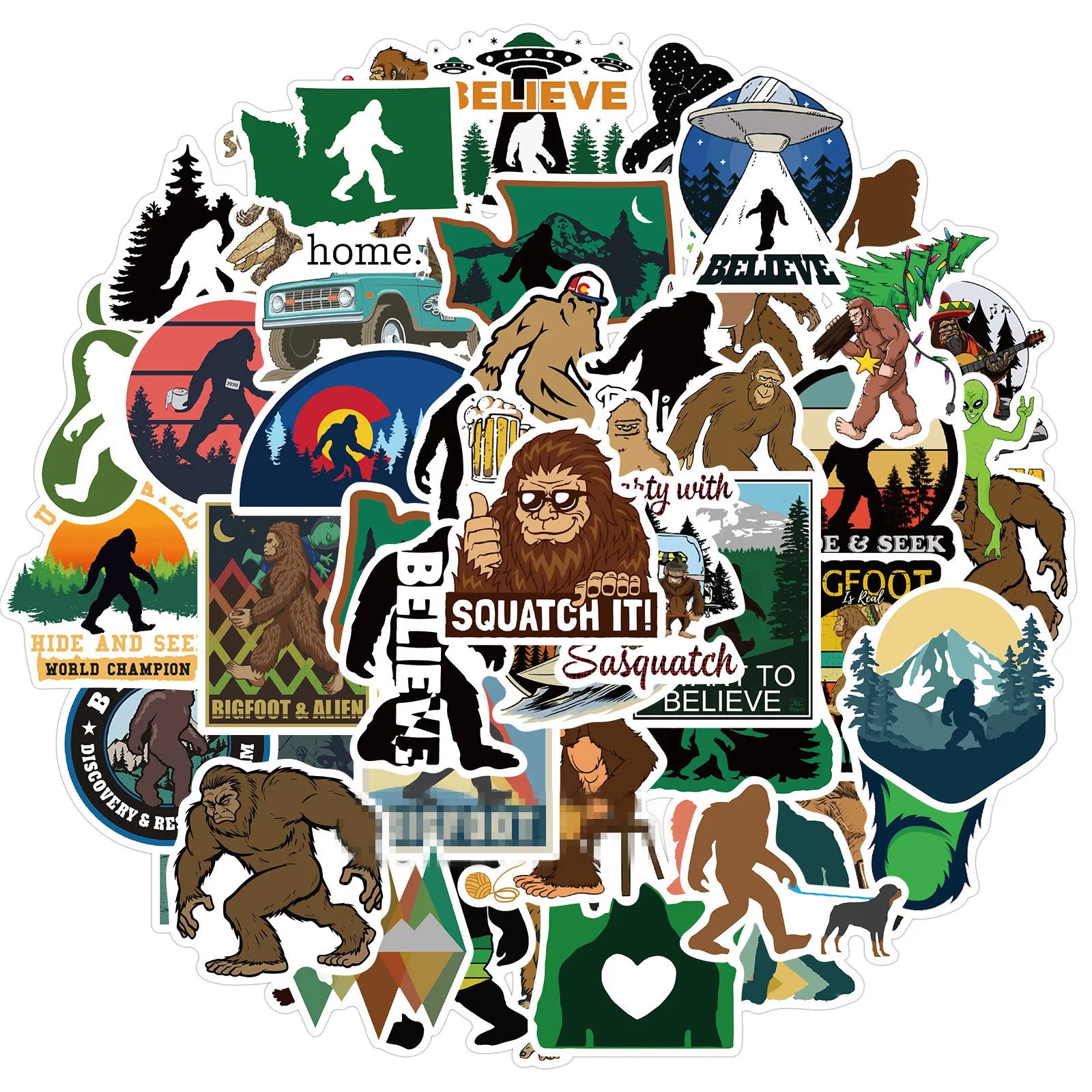 50PCS Funny Yeti Foots Fluffy Fierce Animals alien UFO Cartoon Savage Sasquatch Sticker