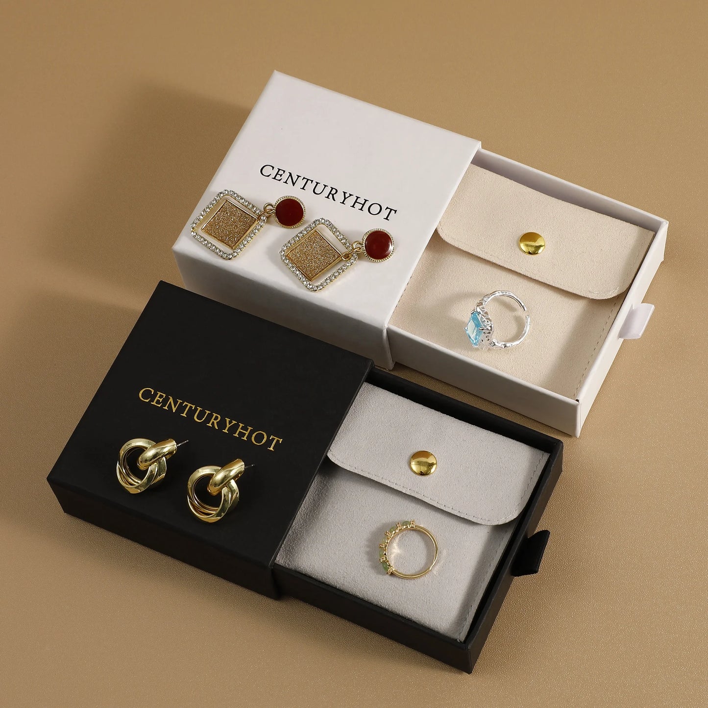 PUPPYSEW Gift Boxes and  Bags Custom logo Jewelry Box Packaging Gift 9*9cm Drawer Boxes and  Small Bags Earrings Necklace