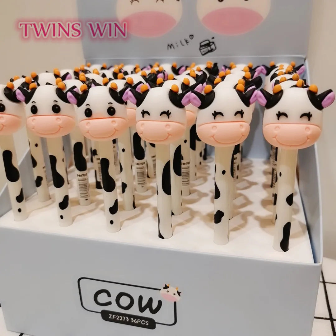 Wholesale Customized logo Cute Pet Animal Black and White Cow Neutral Cartoon Silicone Cow Press Pen Gelpen 2693