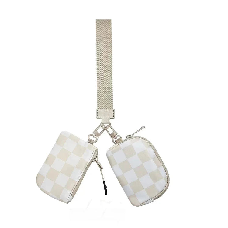 BSCI Factory Wholesale Cute Coin Bag Mini Key Chain Wallet Portable Checkered Dual Pouch Wristlet Card Holder Wallet for Trav