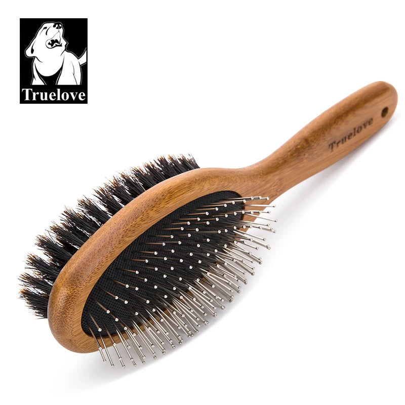 Truelove Wholesale Ergonomic 2-in-1 Double Side Stainless Steel Pet Slicker Hair Remover Brush for Cats and Dogs Grooming Com