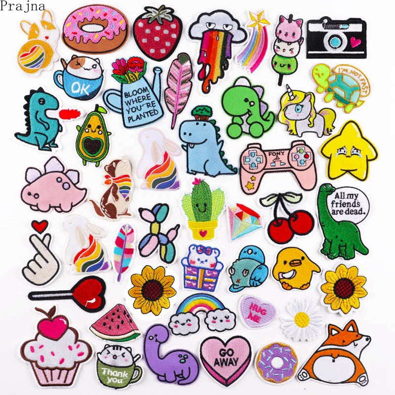 Custom Design Embroidered Patch Mini Cute Cartoon Dinosaur Dog Animal Small Applique Embroidery Iron on Patches for Clothing