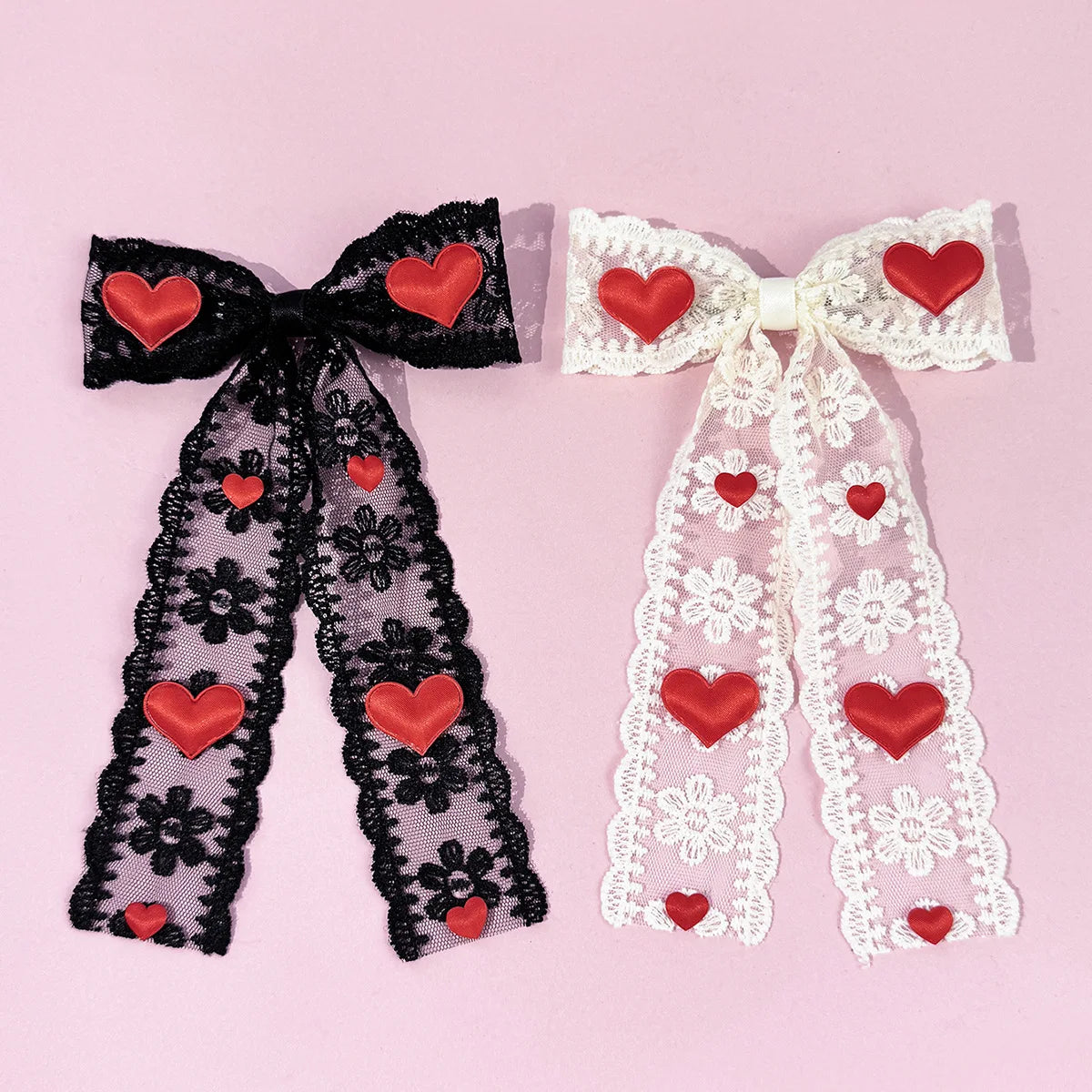 Trendy Women New Headwear Bowknot Ribbon Hair Clip Heart Flower Pattern Lace Hair Bow