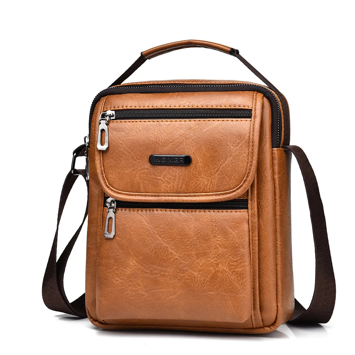 WEIXIER New Vintage MultifunctionalLarge Capacity Simple and Casual PU Leather Shoulder Bags Cross-body BagsHandbag for Men