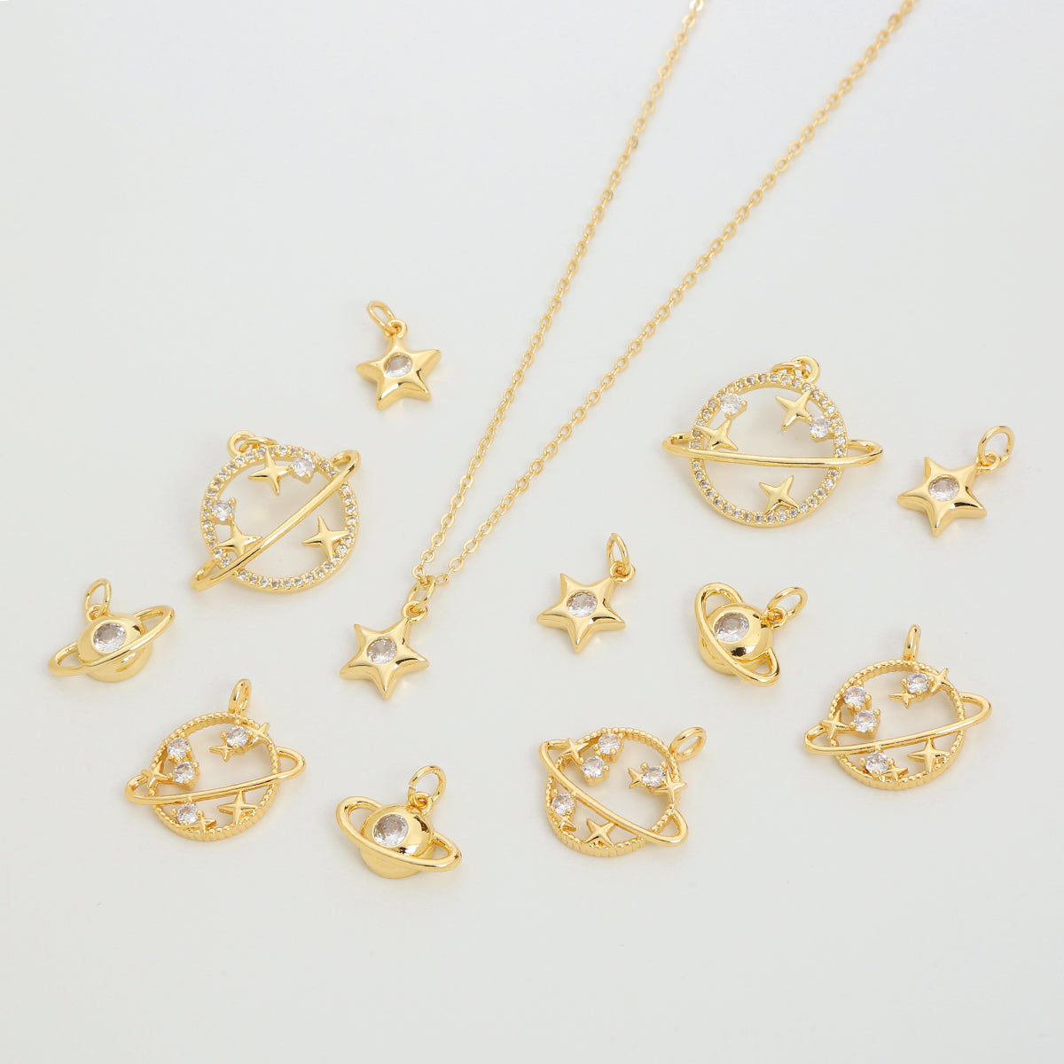 18K Gold Plated Brass Pendants Fashion Universe Style Charms Star Universe Earth Zircon Pendant