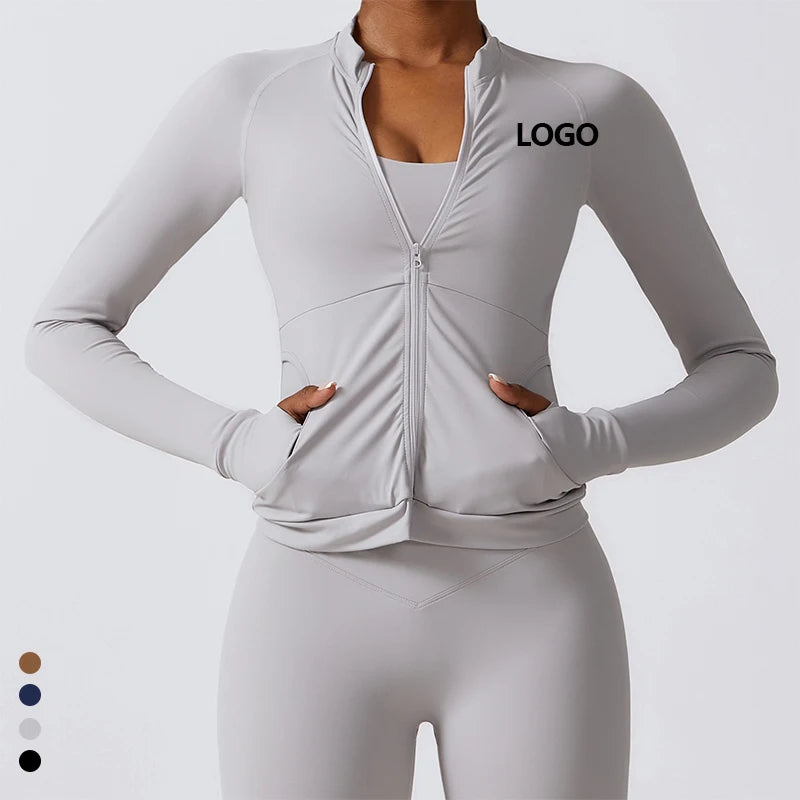YOKE Hot Selling Nylon Spandex Custom Fitness Running Training Gym Wear Yoga Jacket for Women Activewear
