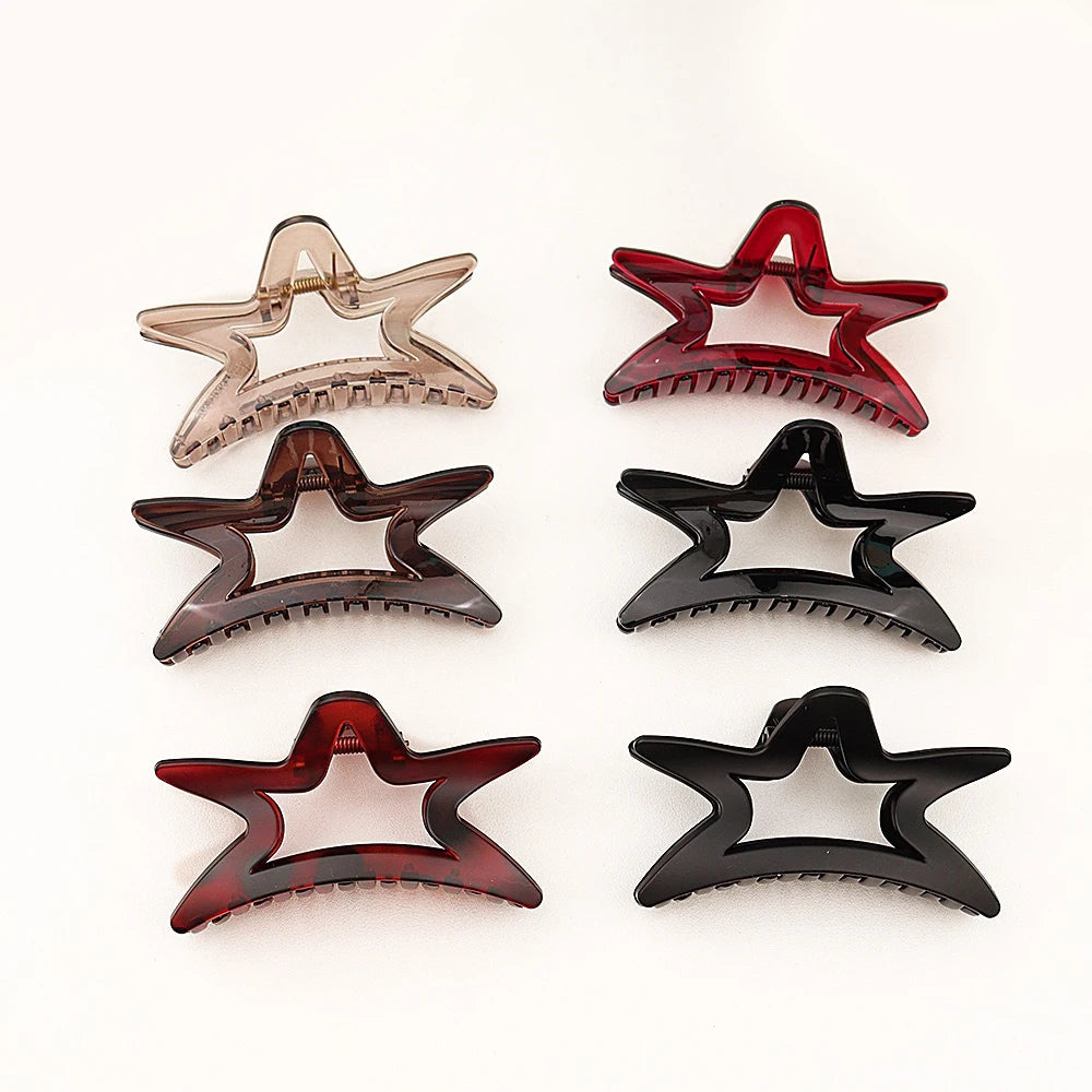 Resin Plastic Large Star Shark Hair Claw 11cm Transparent Bright Clips for Girls and Children
