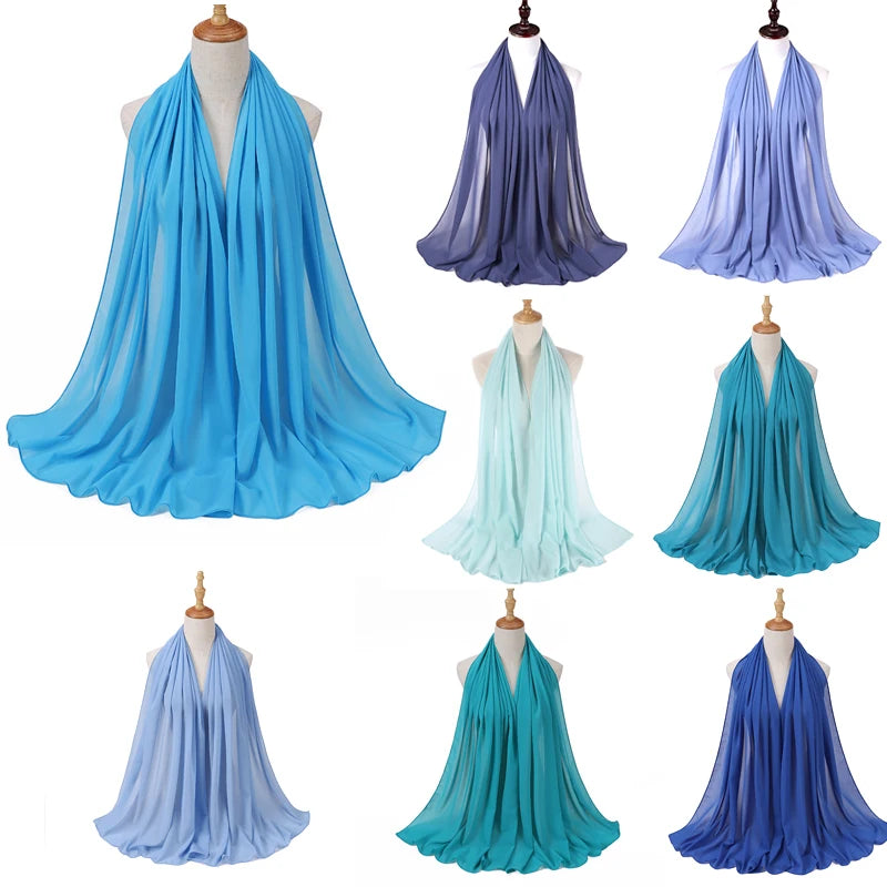 2024 Lightweight Chiffon Hijab Head Scarf for Women Solid Color Chiffon Long Scarf Shawls and Wraps
