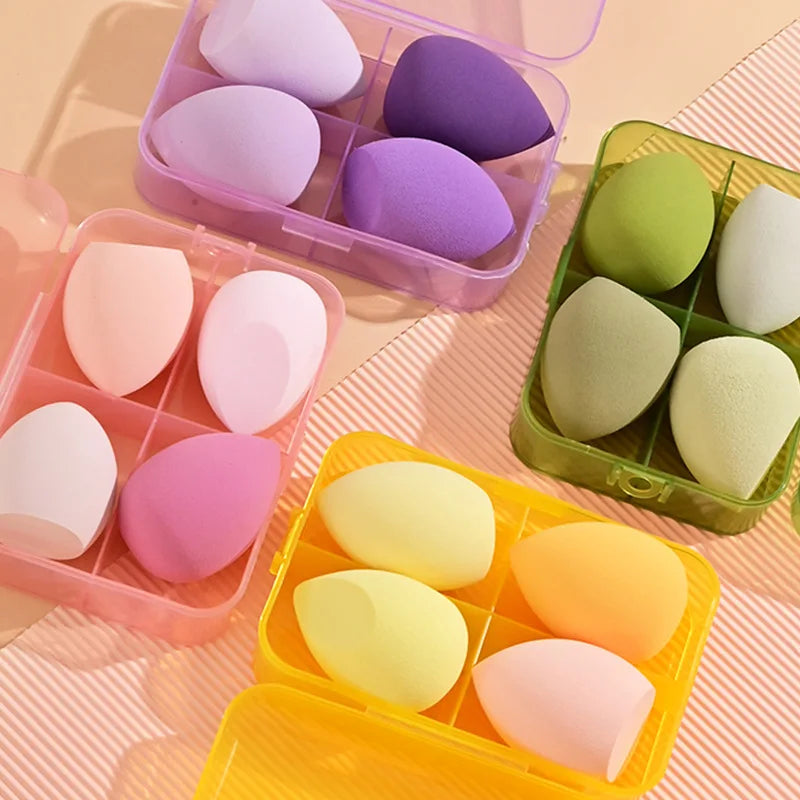 Stock Multi-Colored 4Pcs Cosmetic Foundation Blending Sponge Makeup Sponge Blender Set With Holder Box Package
