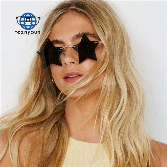 Teenyoun 2024 Branded Christmas Vintage Five Point Star Shape Color Lens Hiphop Frameless Rimless Sunglasses Wholesale