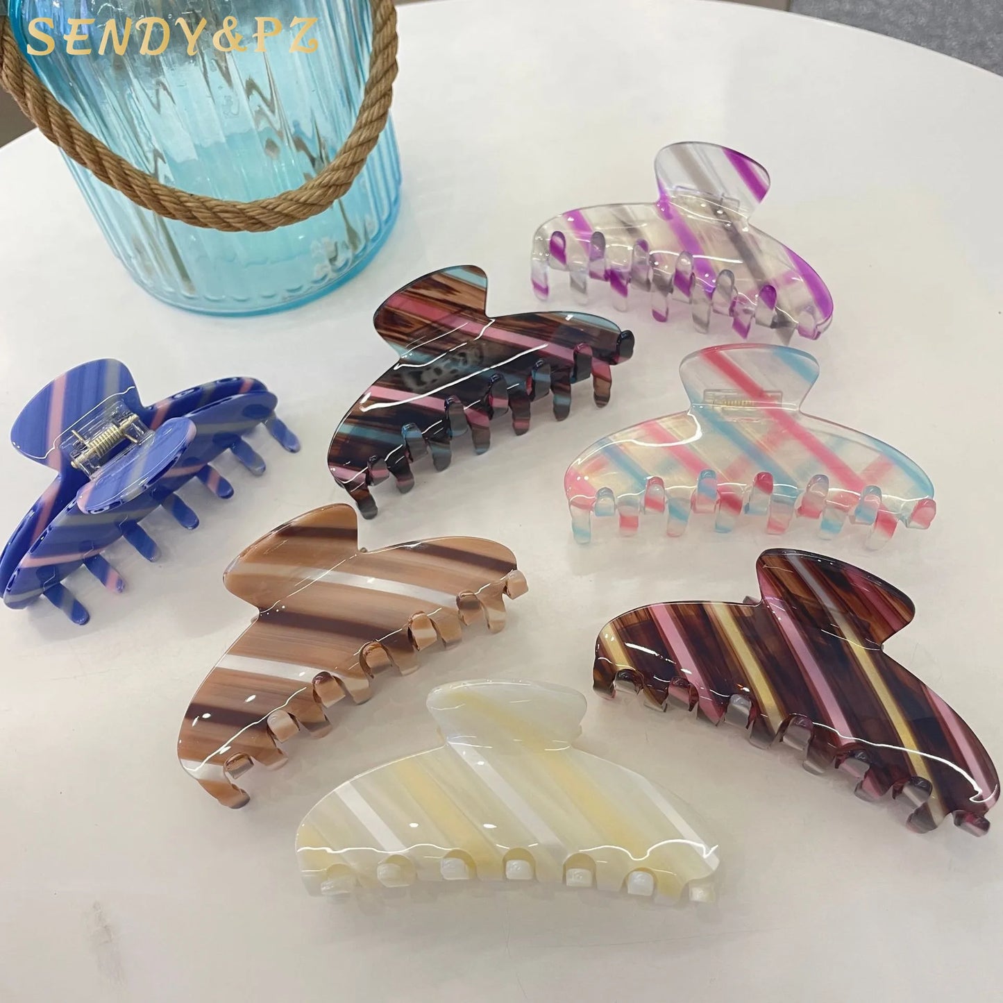 Fashion Women's Hair Claws New Design 10.5cm Large Transparent Candy Striped Acetate Clip Cute Sweet Hair Accessory